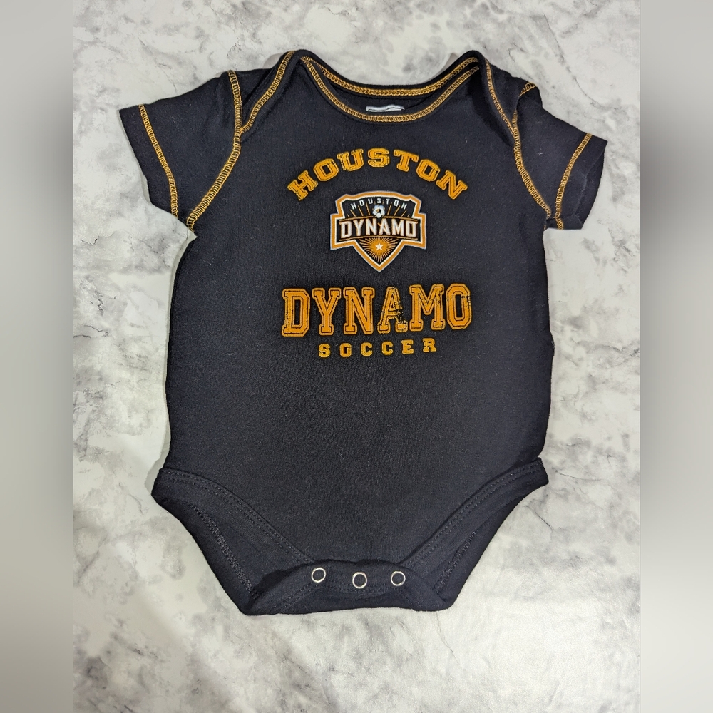 Houston Dynamo Soccer FC Black Orange Logo Cotton Baby Onesie Size 3-6mo EUC